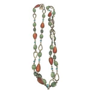 Beautiful Anne Klein Long Necklace 40" Crystal Green Orange Blue Iridescent